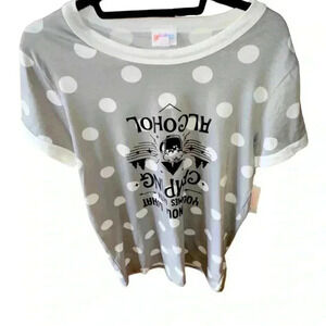 Lularoe‎ M grey white polka dot custom Liv T. Upside down camping/alcohol.NWT.